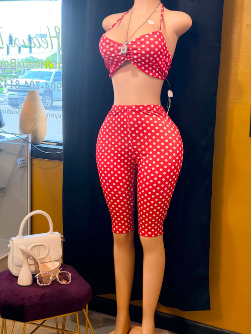 Cherry Crush polka dot halter top set - red & white