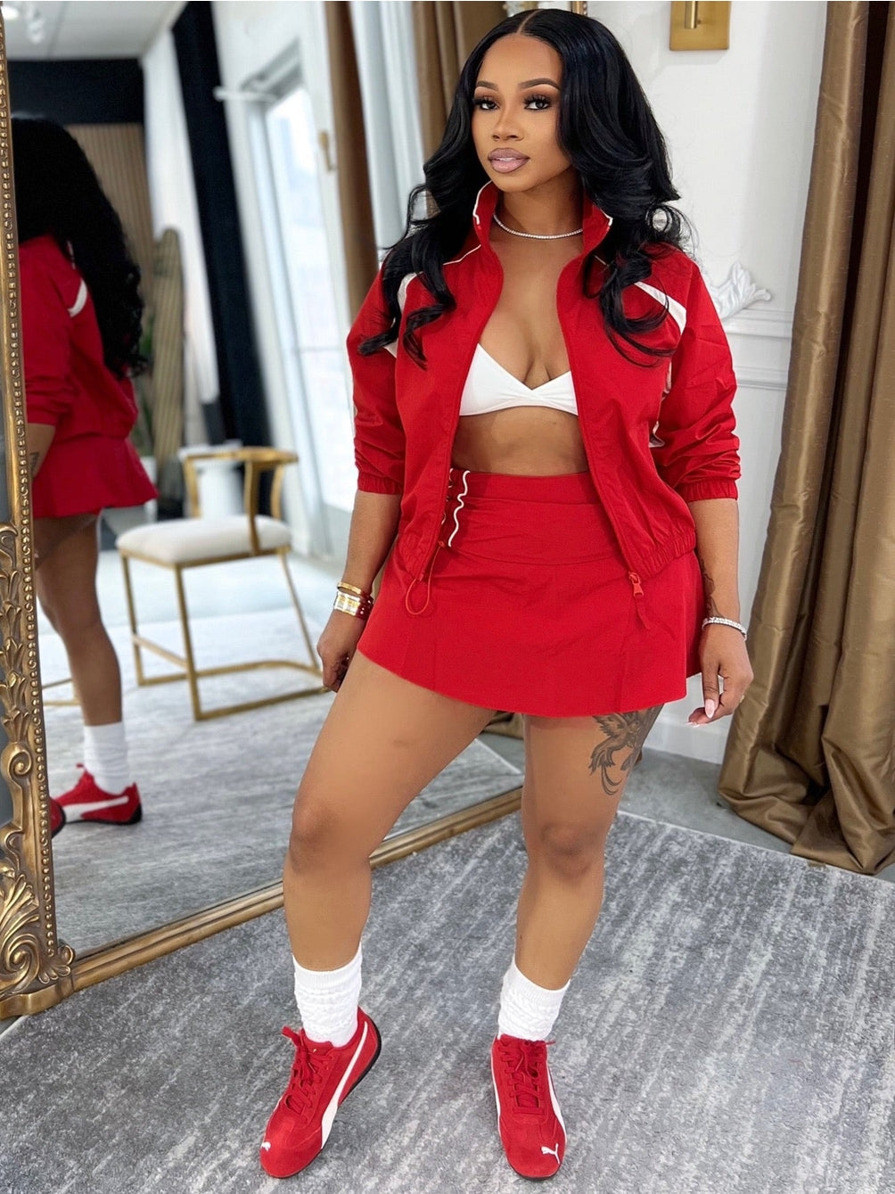 Victory Lap skort set - red & white (Shorts underneath)