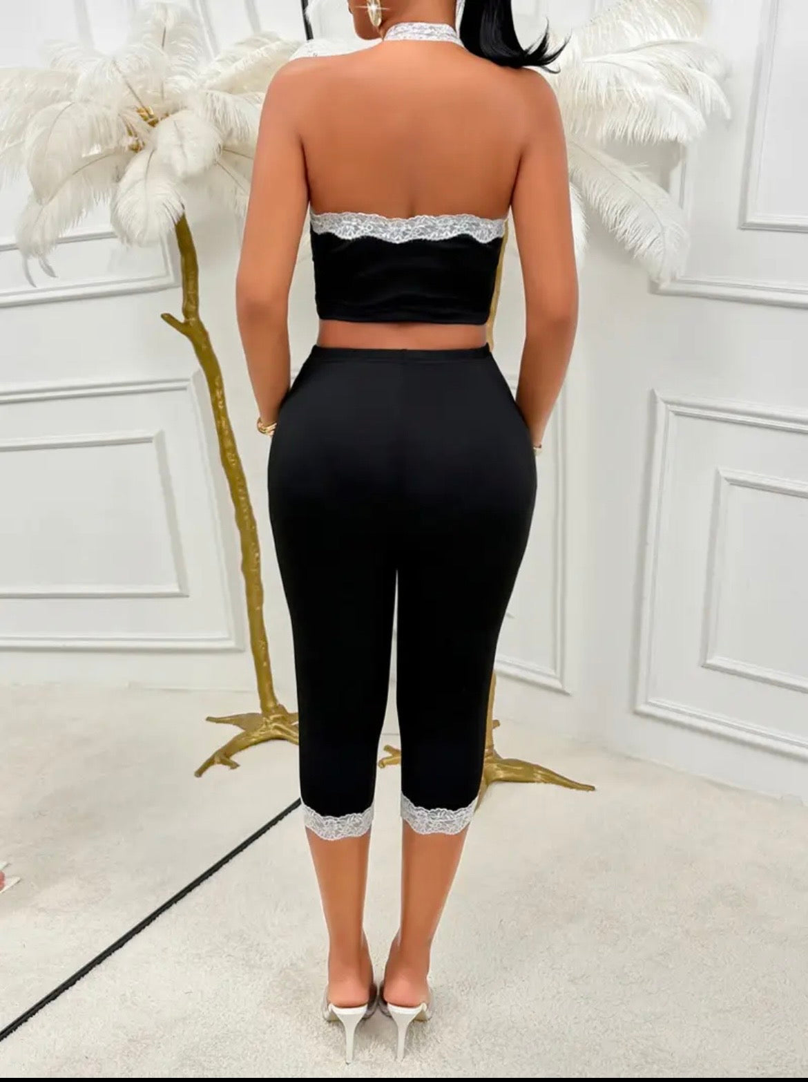 Midnight Romance Lace Capri Set - black & white