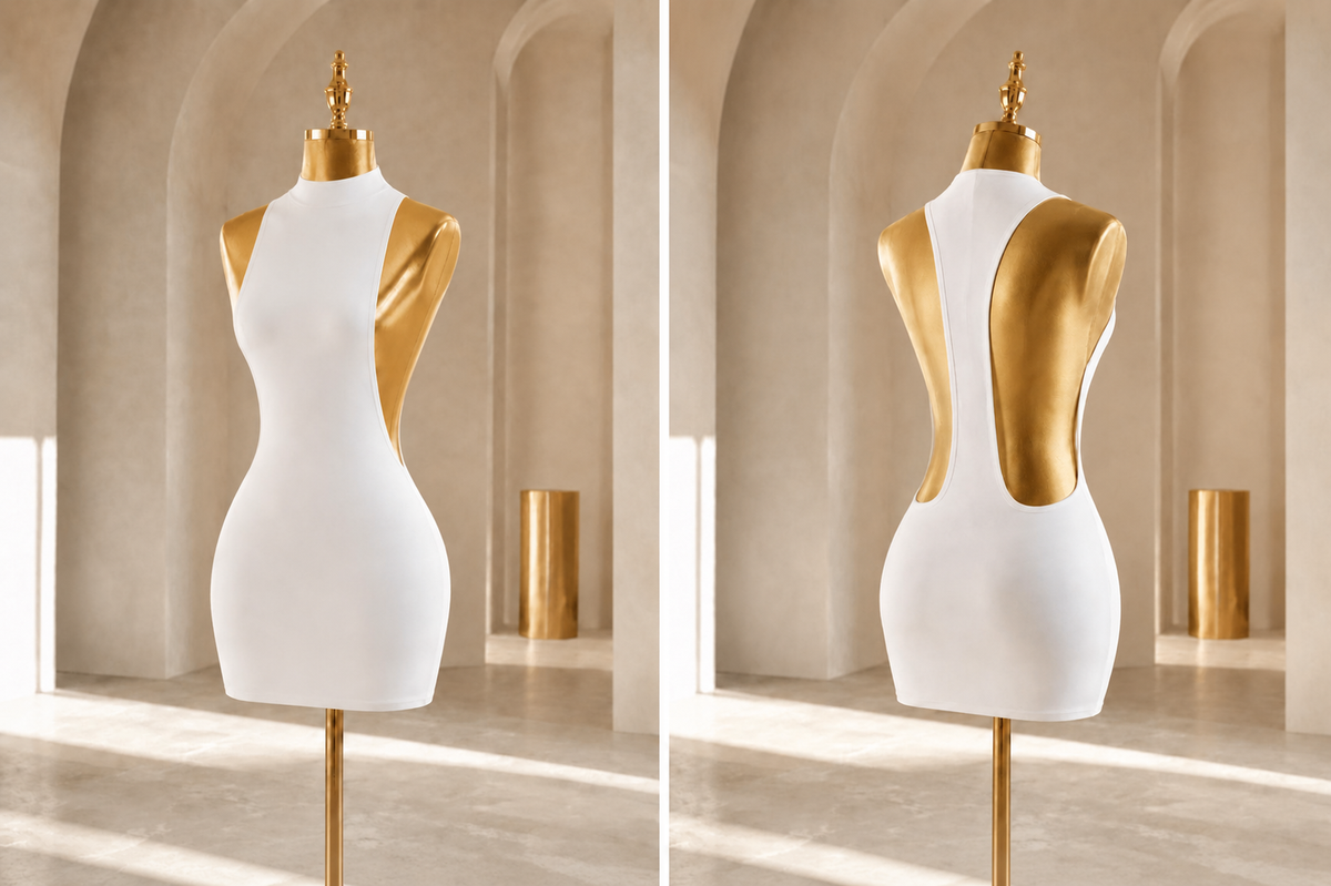 Sculpted Muse Open-Back Mini Dress - white