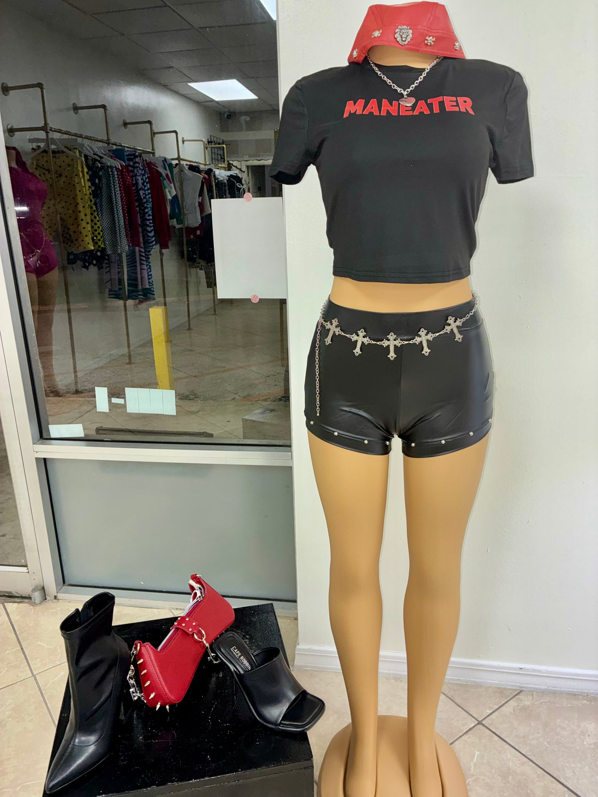 “Midnight Spark Faux Leather SHORTS ONLY - black