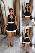 “ Midnight Match Pleated Mini Skirt Set” - black & white