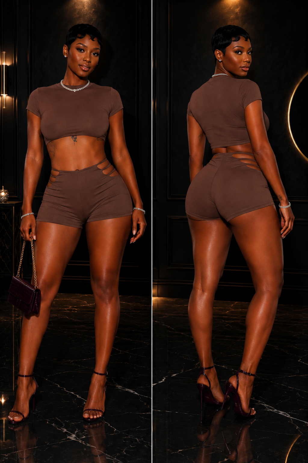 “ Mocha Edge Short Set – Brown”