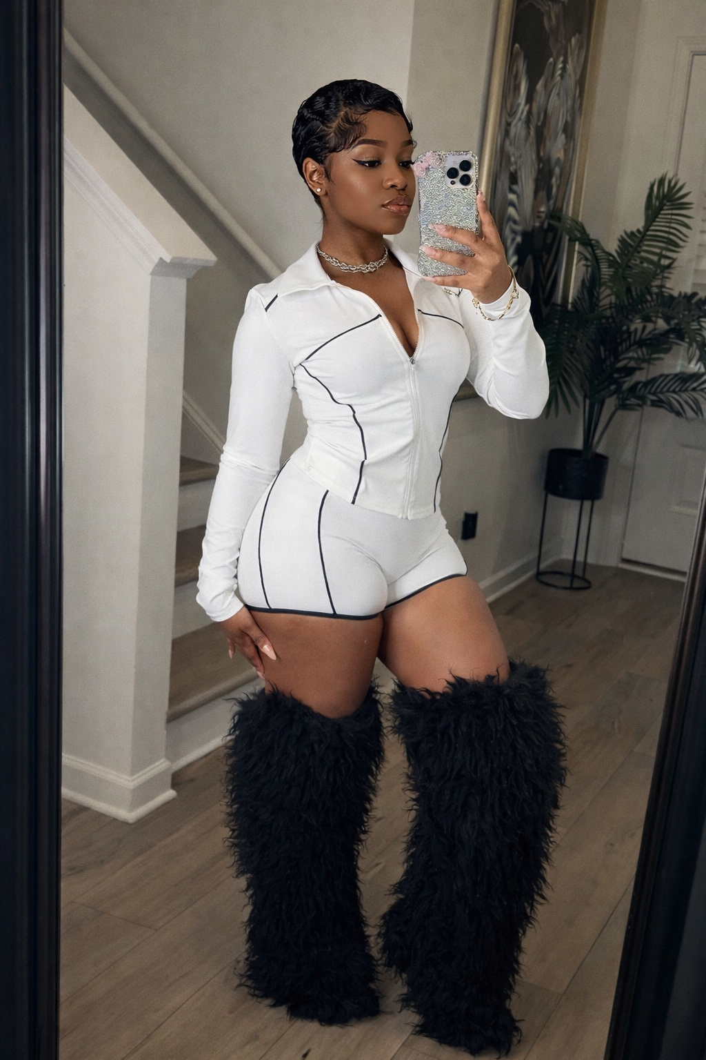 Zip-Up Contour Set – Snow White - white & black