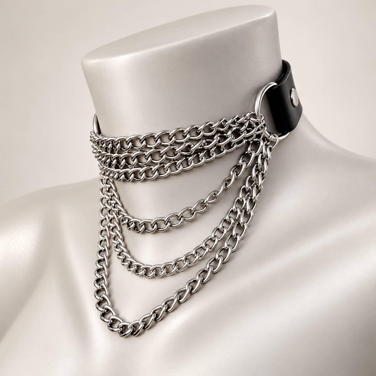 Layered Chain Choker Necklace - black & silver