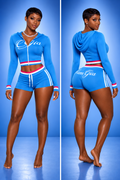 Gia Pop Zip-Up Short Set – Blue