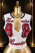 Houston Heat 98 Deep-V Jersey Tank – White & red/blue