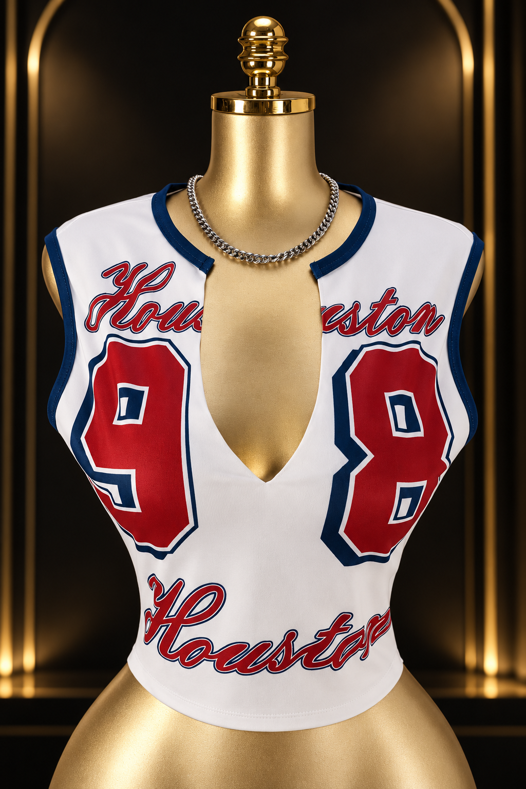 Houston Heat 98 Deep-V Jersey Tank – White & red/blue