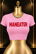 MANEATER Crop Tee — Pink & Red
