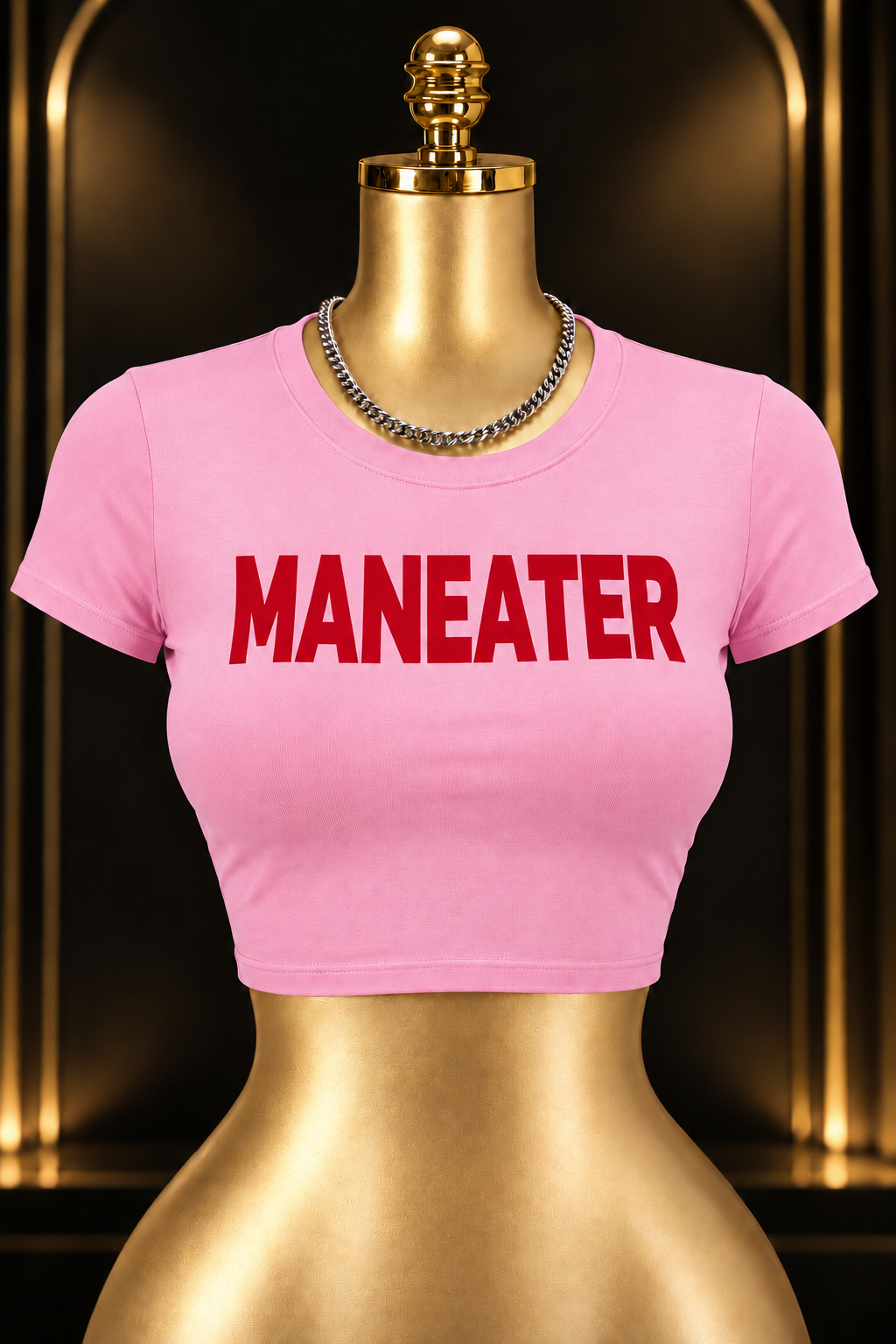 MANEATER Crop Tee — Pink & Red