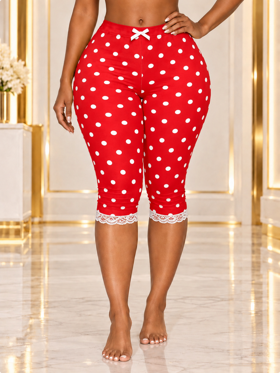 Beyond Heaux “Sweet On You” Lace Capri Leggings - red & white