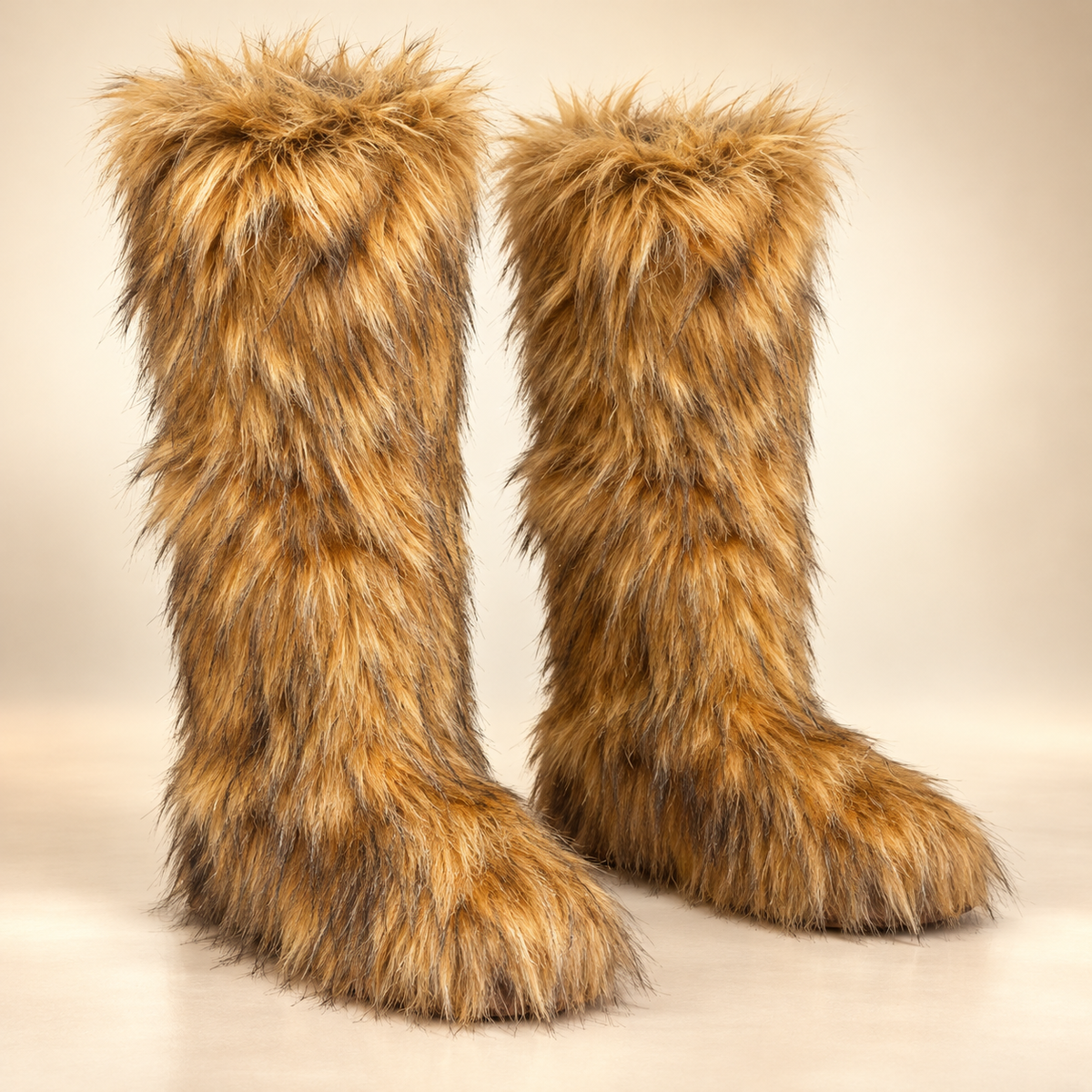 Golden Hour knee-high Shaggy Boots – Brown