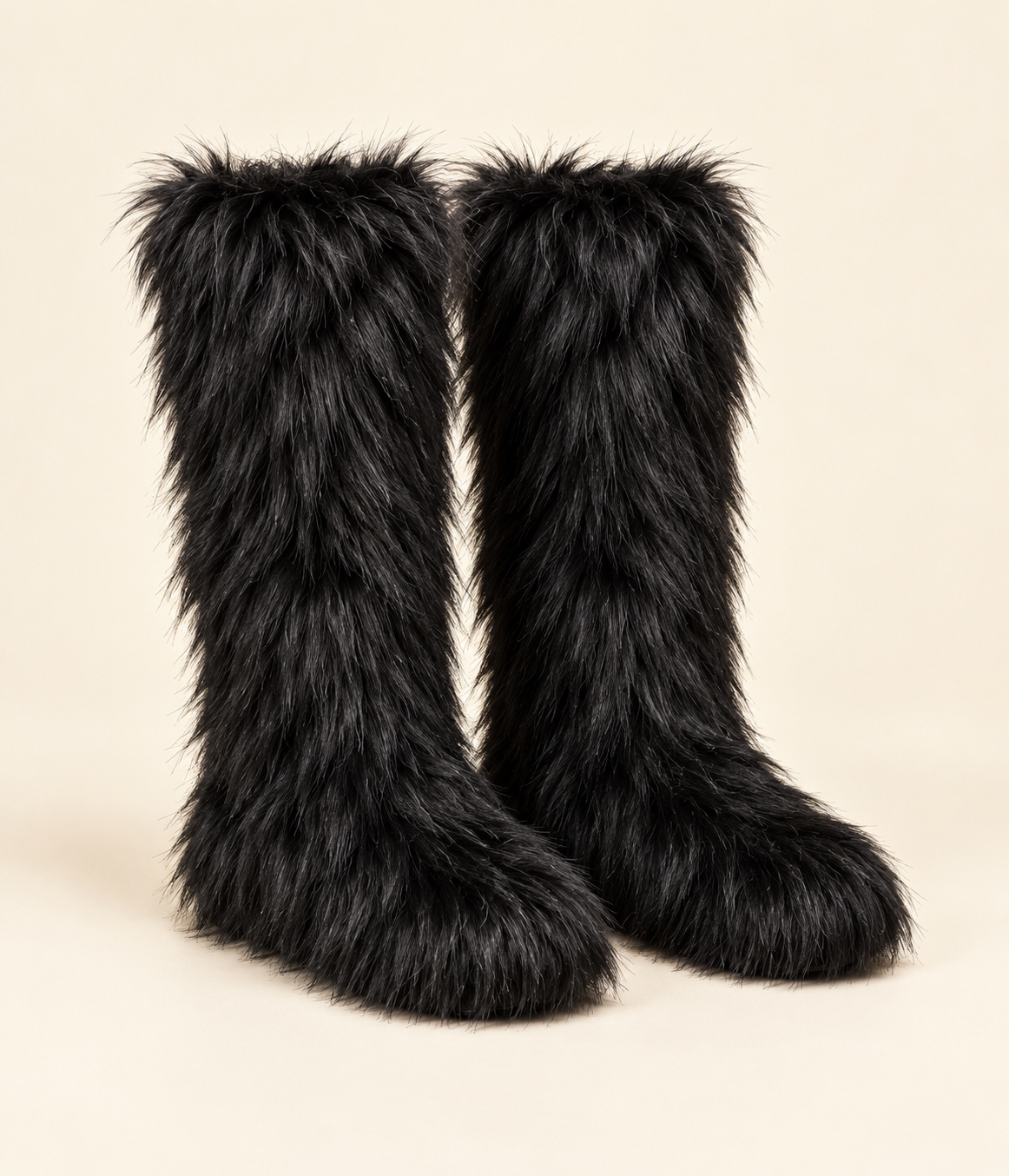 Midnight Mane knew-high Shaggy Boots – Black