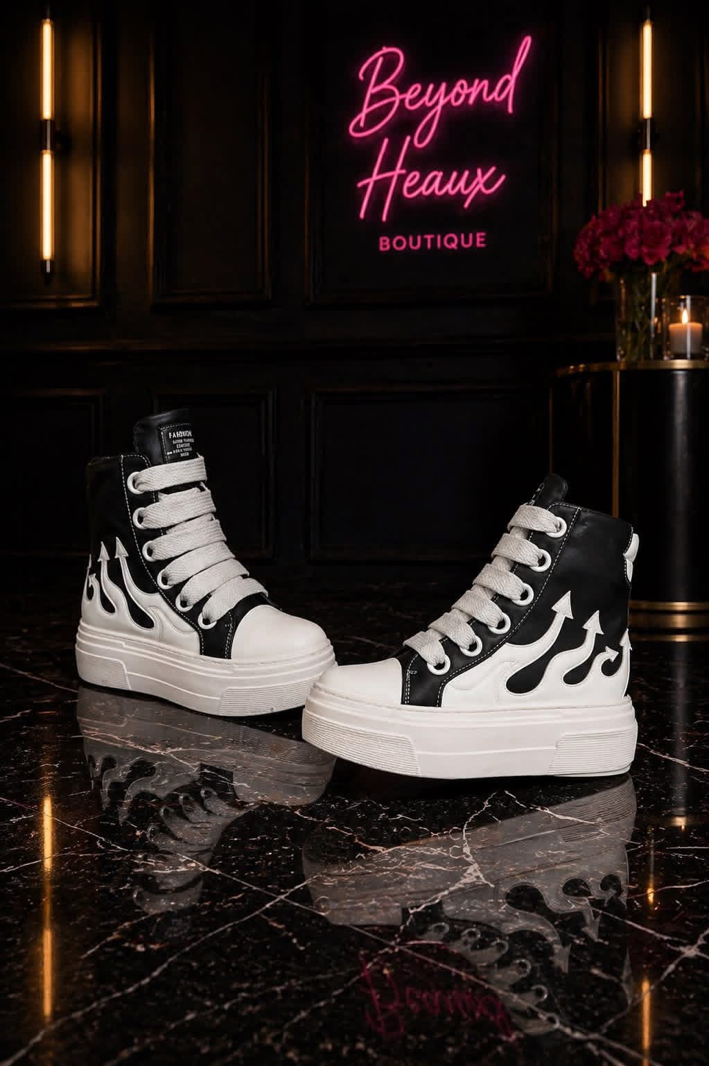 Hell on Heels Platform Sneakers – Black/White